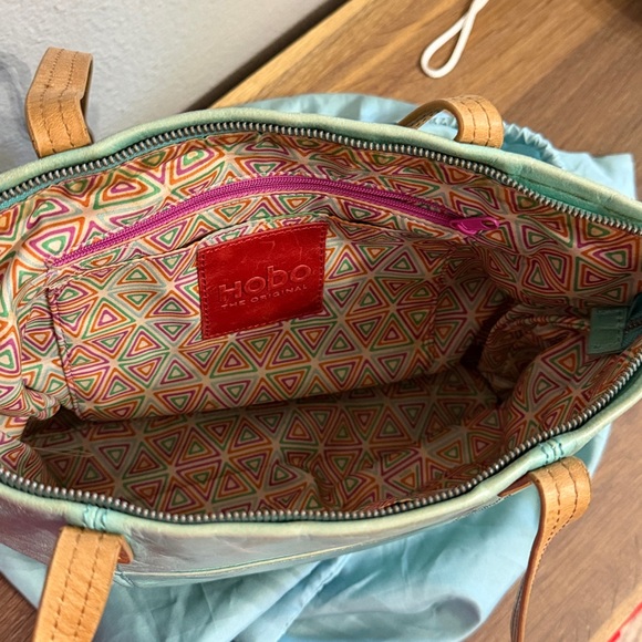 Vintage HOBO teal bag with light Blue Dust Bag with Red Drawstrings - Picture 3 of 5